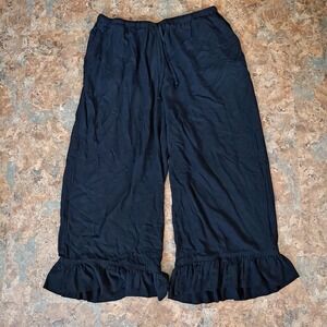 Tarse Ruffle Pants Womens Size 2XL Black Linen Bottoms Pant Flowy Wide Leg